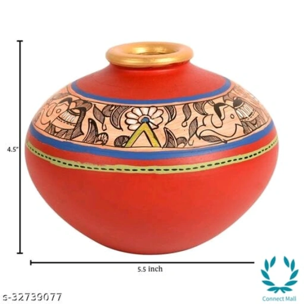 Vase Earthen Handcrafted Red Madhubani 4.5x5.5(HxD)  - Red